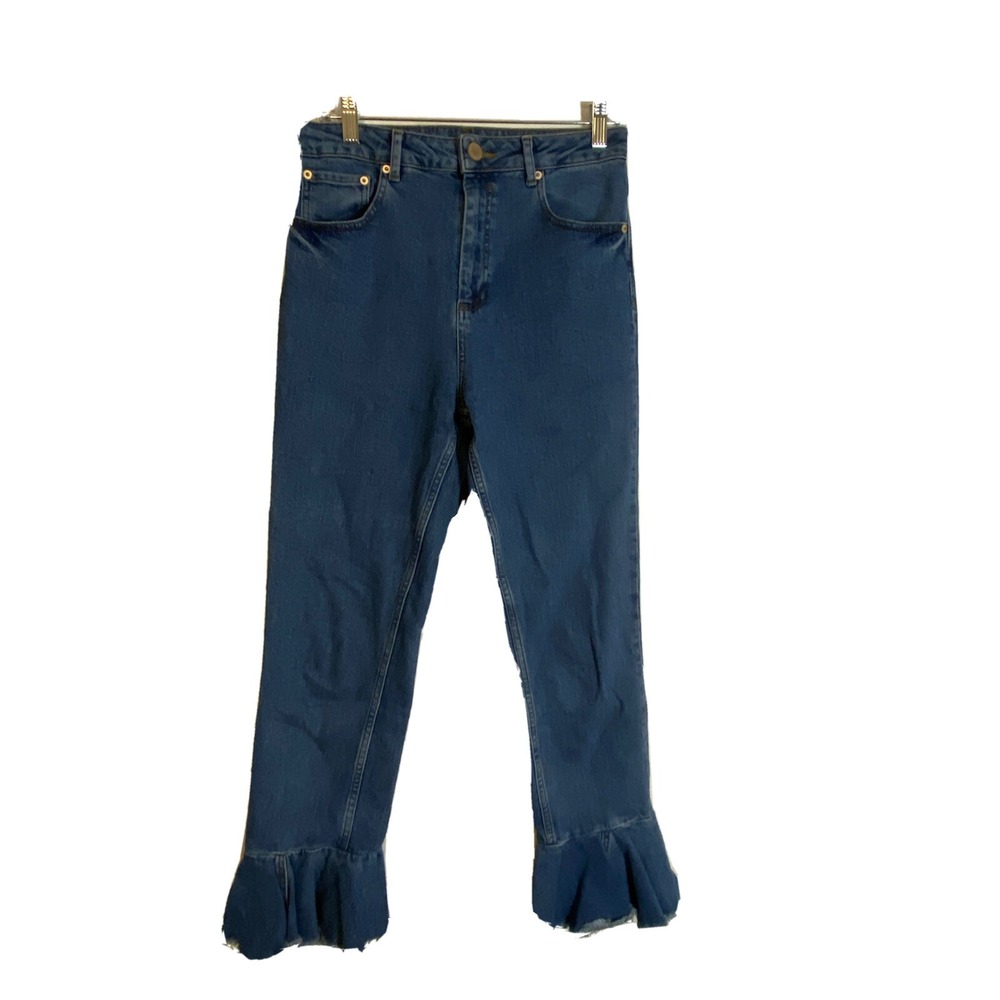 ASOS Women's 30/34 Blue Denim Ruffle Flare Ankle Jeans Preowned